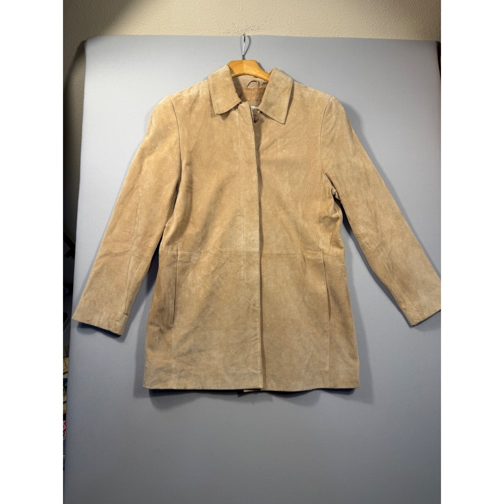 Lord & Taylor American Petite Tan Suede Leather Jacket Coat PS Y2K